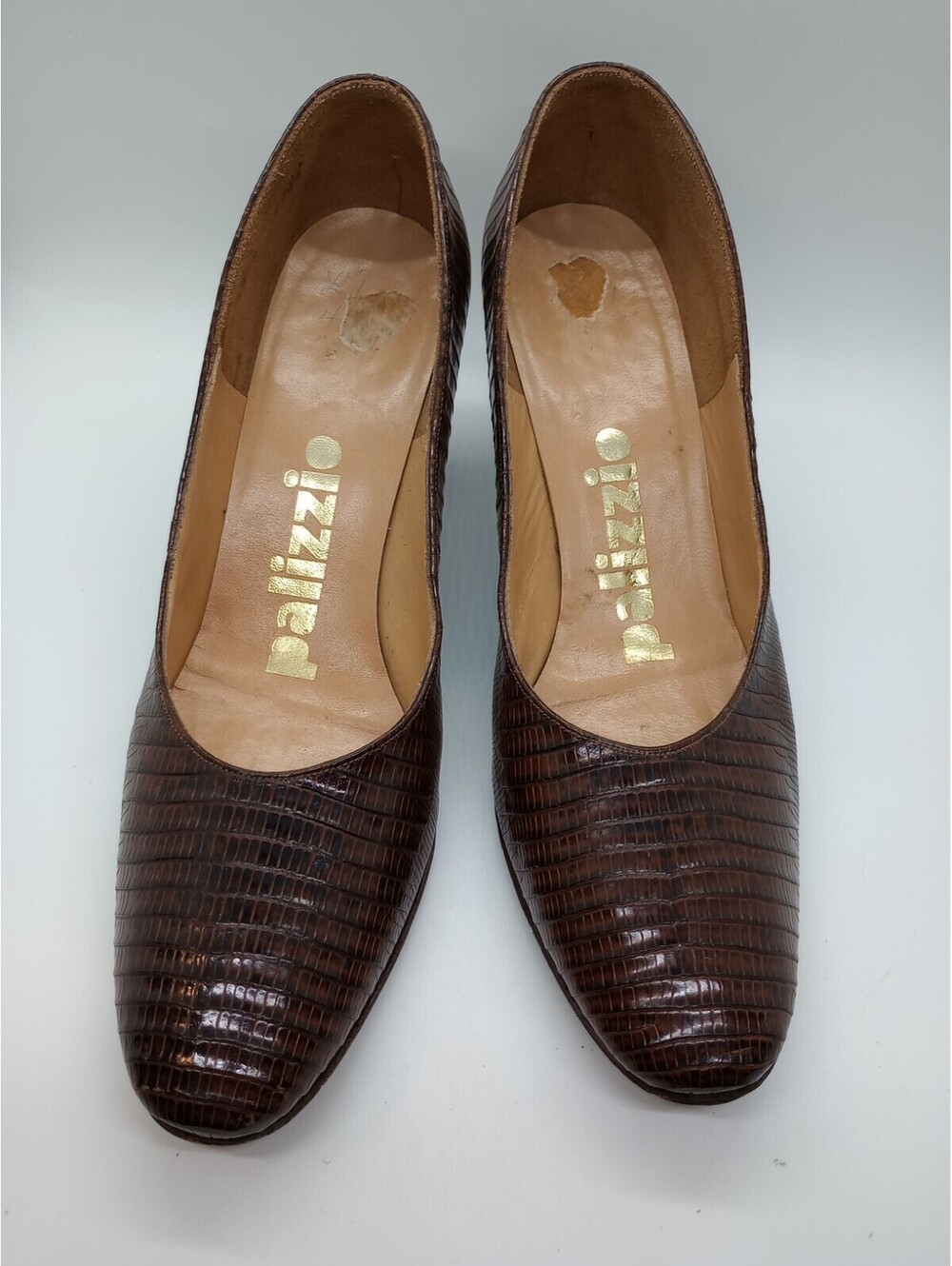 Vtg 50-60s PALIZZIO Pumps 6.5 Brown Leather Alligator Snakeskin Design 204